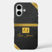 高級感のある黒革のゴールドモノグラムカスタムネーム Case-Mate iPhoneケース (裏面)
