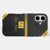 高級感のある黒革のゴールドモノグラムカスタムネーム Case-Mate iPhoneケース (裏面 (横))