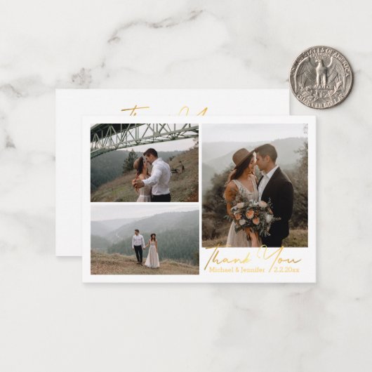 高級感謝してい金ゴールドユー3フォトコラージュ結婚シック ノートカード (正面/裏面インサイチュ)
