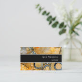 高級抽象芸術化石金ゴールドエレガントユニーク岩 名刺 (スタンド正面)