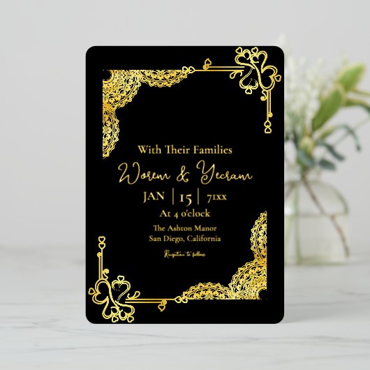 高級招待状カードゴールドフォイル用テンプレート 箔招待状 (立ち正面)