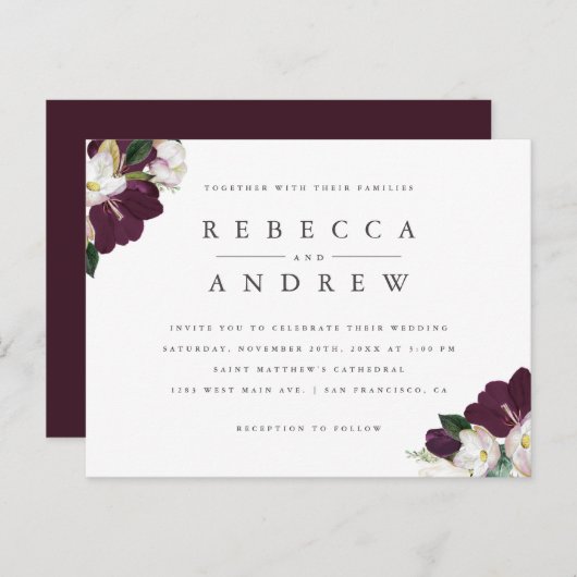 高級水彩プラムフローラコ結婚ーナーズ インビテーションポストカード (正面/裏面)