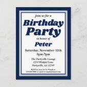 高級海軍ブルーアダルトバースデーパーティー インビテーションポストカード (正面)