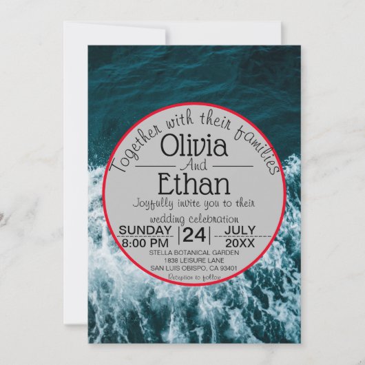 高級海軍ブルー沿岸ビーチ結婚式招待状 招待状 (正面)