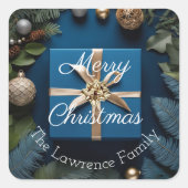 高級深いブルーと金ゴールドクリスマスギフト スクエアシール (正面)