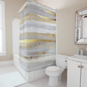 高級灰色の水彩及び金ゴールド質感 シャワーカーテン (インサイチュ)