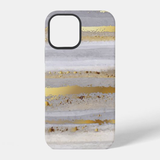 高級灰色の水彩及び金ゴールド質感 iPhoneケース (裏面)