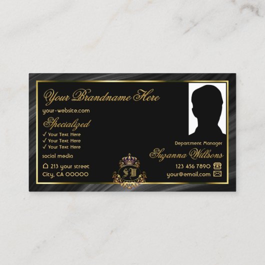 高級王室のブラック金ゴールドクラウンとモノグラム写真 名刺 (裏面)