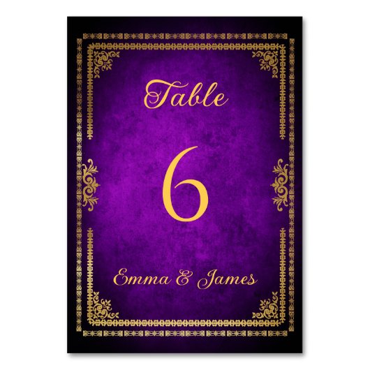 高級王室の紫と金ゴールドフレ結婚ーム テーブルナンバー (正面)