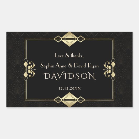 高級王室の金ゴールドブラックアールデコ1920結婚s 長方形シール (正面)