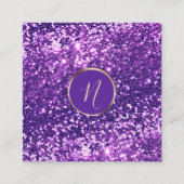 高級王室の金ゴールド&パープルグリッターエレガント スクエア名刺 (正面)