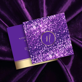 高級王室の金ゴールド&パープルグリッターエレガント スクエア名刺