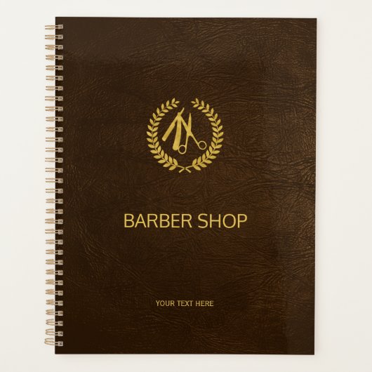 高級理容師ショップブラウンレザールック金ゴールド プランナー手帳 (正面)