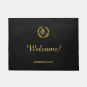 高級理容師ショップブラックレザールック金ゴールド ドアマット (正面)