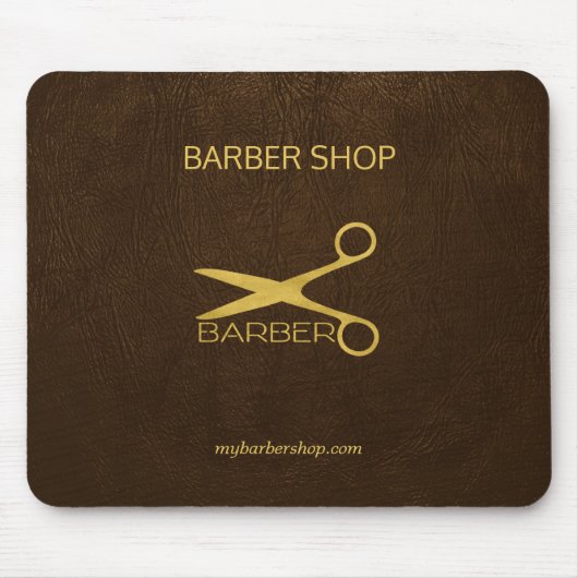 高級理容師ショップ濃茶色レザールック金ゴールド マウスパッド (正面)