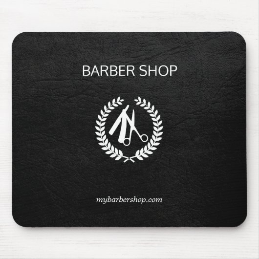 高級理容師ショップ金ゴールドブラックレザー白に見える マウスパッド (正面)