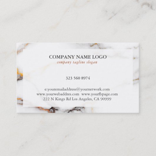 高級白い大理石のテクスチャ金ゴールドとグレーのアクセント 名刺 (裏面)