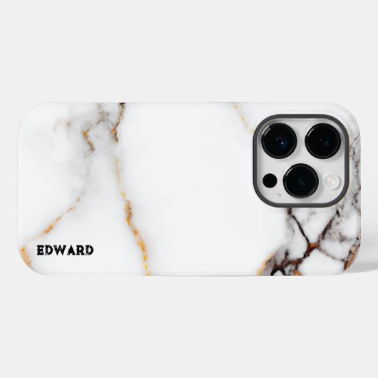 高級白い大理石のテクスチャ金ゴールドとグレーのアクセント Case-Mate iPhoneケース (裏面 (横))