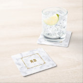 高級白と灰色の大理石ヴィンテージ金ゴールドフレーム スクエアペーパーコースター (インサイチュ)