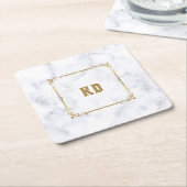 高級白と灰色の大理石ヴィンテージ金ゴールドフレーム スクエアペーパーコースター (アングル)