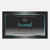 高級白黒製品ラベルティール(緑がかった色)フレームロゴ 長方形シール (正面)