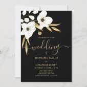高級白黒金ゴールドフローラエレガントな結婚式 招待状 (正面)