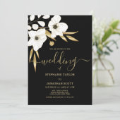 高級白黒金ゴールドフローラエレガントな結婚式 招待状 (スタンド正面)