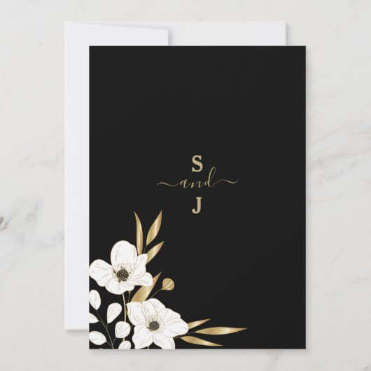 高級白黒金ゴールドフローラエレガントな結婚式 招待状 (裏面)