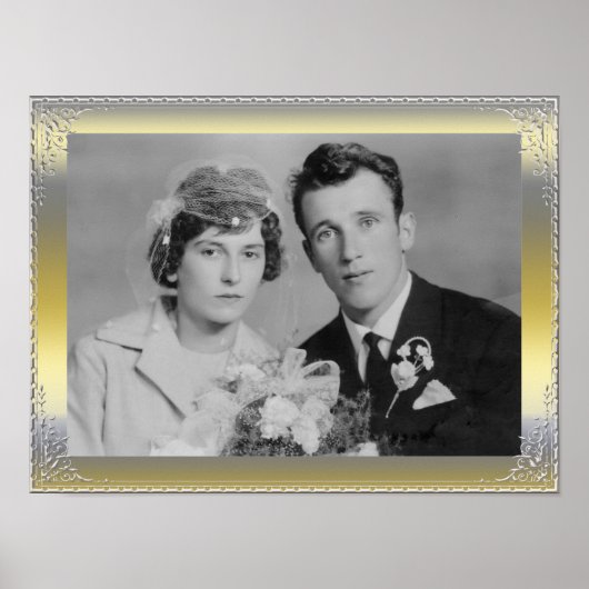 高級素晴らし金ゴールド銀縁どのフレームカスタム写真 ポスター (正面)