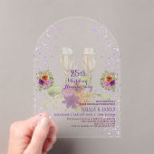 高級紫色花柄アクリル製結婚25周年記念 アクリル招待状 (インサイチュ (ポータブル))