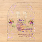 高級紫色花柄アクリル製結婚25周年記念 アクリル招待状 (正面)