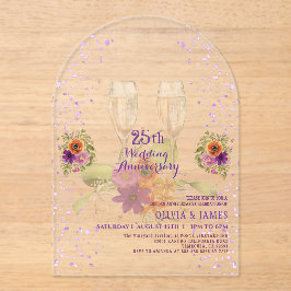 高級紫色花柄アクリル製結婚25周年記念 アクリル招待状