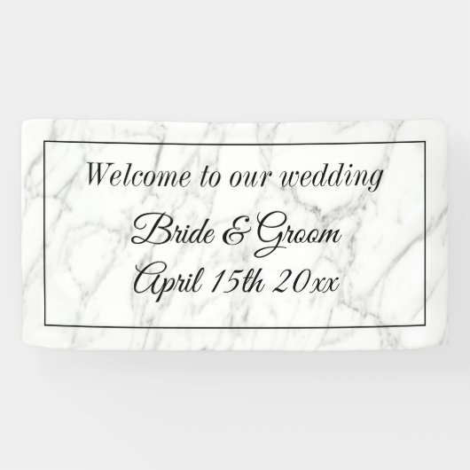 高級結婚白カスタム大理石ウェルカムバナー 横断幕 (横)