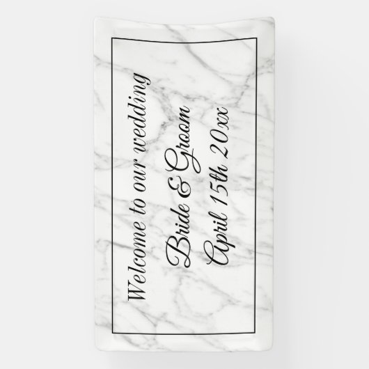 高級結婚白カスタム大理石ウェルカムバナー 横断幕 (縦)