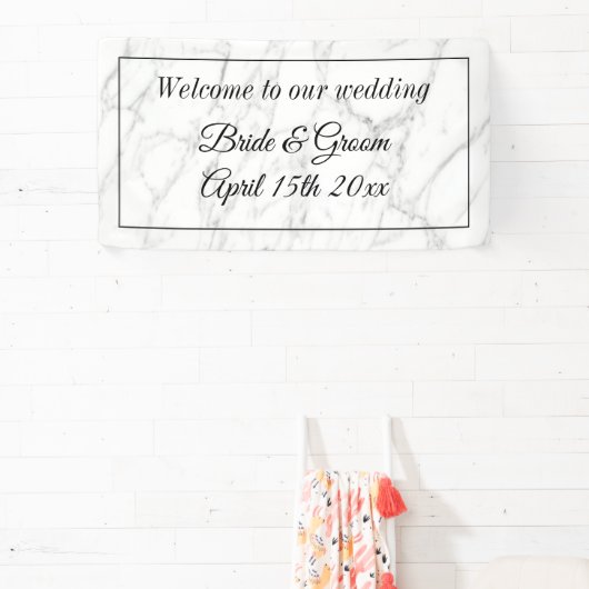 高級結婚白カスタム大理石ウェルカムバナー 横断幕 (インサイチュ)