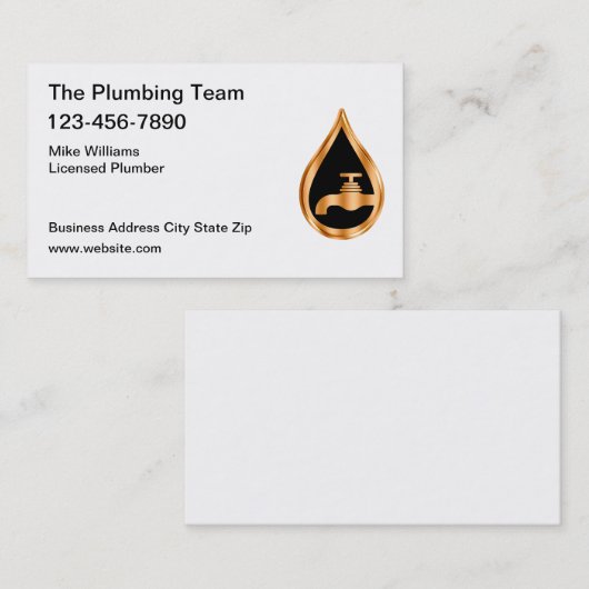高級給排水設備金ゴールドトーンウォータードロップ 名刺 (正面/裏面)