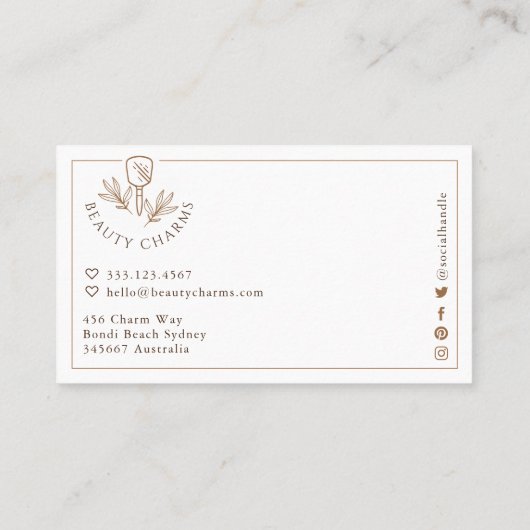 高級美しいチャームタン&ブラウンメイクアップロゴ 名刺 (裏面)