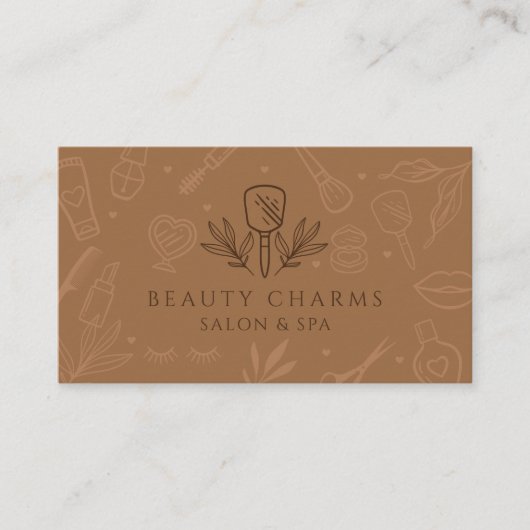 高級美しいチャームタン&ブラウンメイクアップロゴ 名刺 (正面)