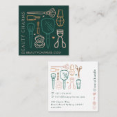 高級美しいチャームメイクアップツールエメラルドグリーン スクエア名刺 (正面/裏面)