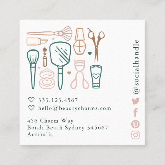 高級美しいチャームメイクアップツールエメラルドグリーン スクエア名刺 (裏面)