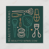 高級美しいチャームメイクアップツールエメラルドグリーン スクエア名刺 (正面)