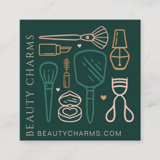 高級美しいチャームメイクアップツールエメラルドグリーン スクエア名刺 (正面)
