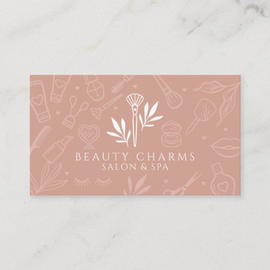 高級美しいチャーム赤面ピンクメイクアップロゴ 名刺 (正面)