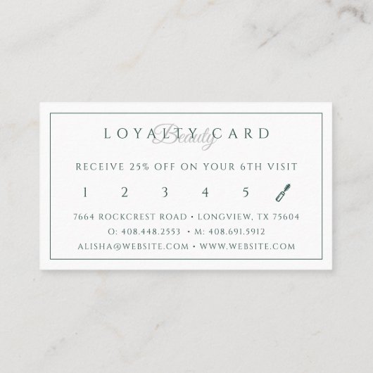 高級美しいロータス/メイクアップブラシロゴグリーン&ピンク ロイヤリティカード (裏面)