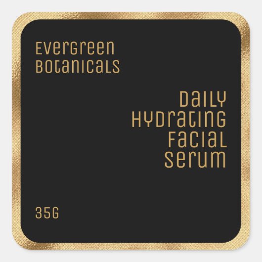 高級美しい商品ラベルブラック&金ゴールドスクエア スクエアシール (正面)