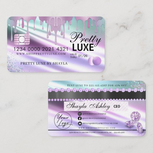 高級美しい滴下ホログラフィッククレジットスタイル 名刺 (正面/裏面)
