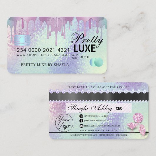 高級美しい滴下ホログラフィッククレジットスタイルBU 名刺 (正面/裏面)