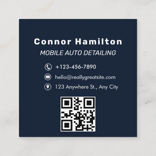 高級自動車詳細車のクリーニング修理QRコード スクエア名刺 (裏面)