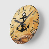 高級船舶いかりボートロープ金ゴールド色 ラウンド壁時計 (傾斜)