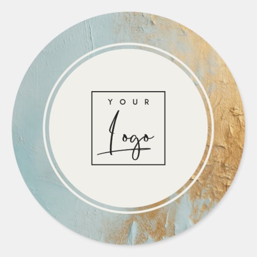 高級芸術的ブルー金ゴールド油絵を描ロゴ事業 ラウンドシール (正面)